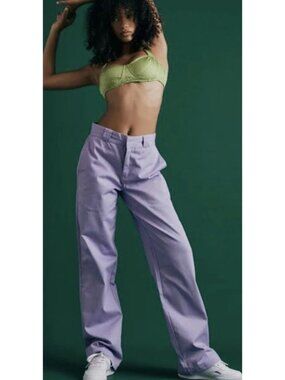 Amelie Teje Wide Leg Trouser Pants Lavender Size S High Rise 100% Cotton